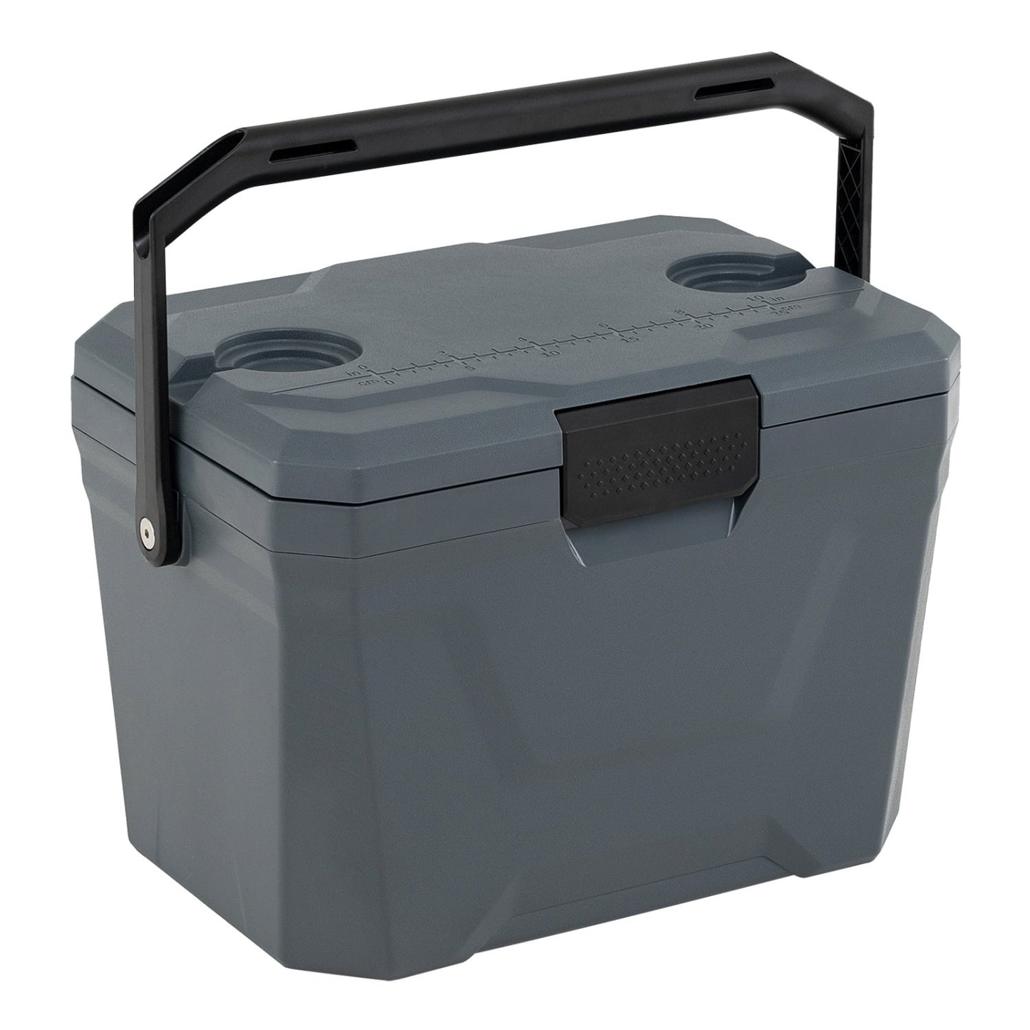 Insulated portable cooler hard shell ice chest with 2 cup holders and black carry handle on Tampa Home & Garden Store