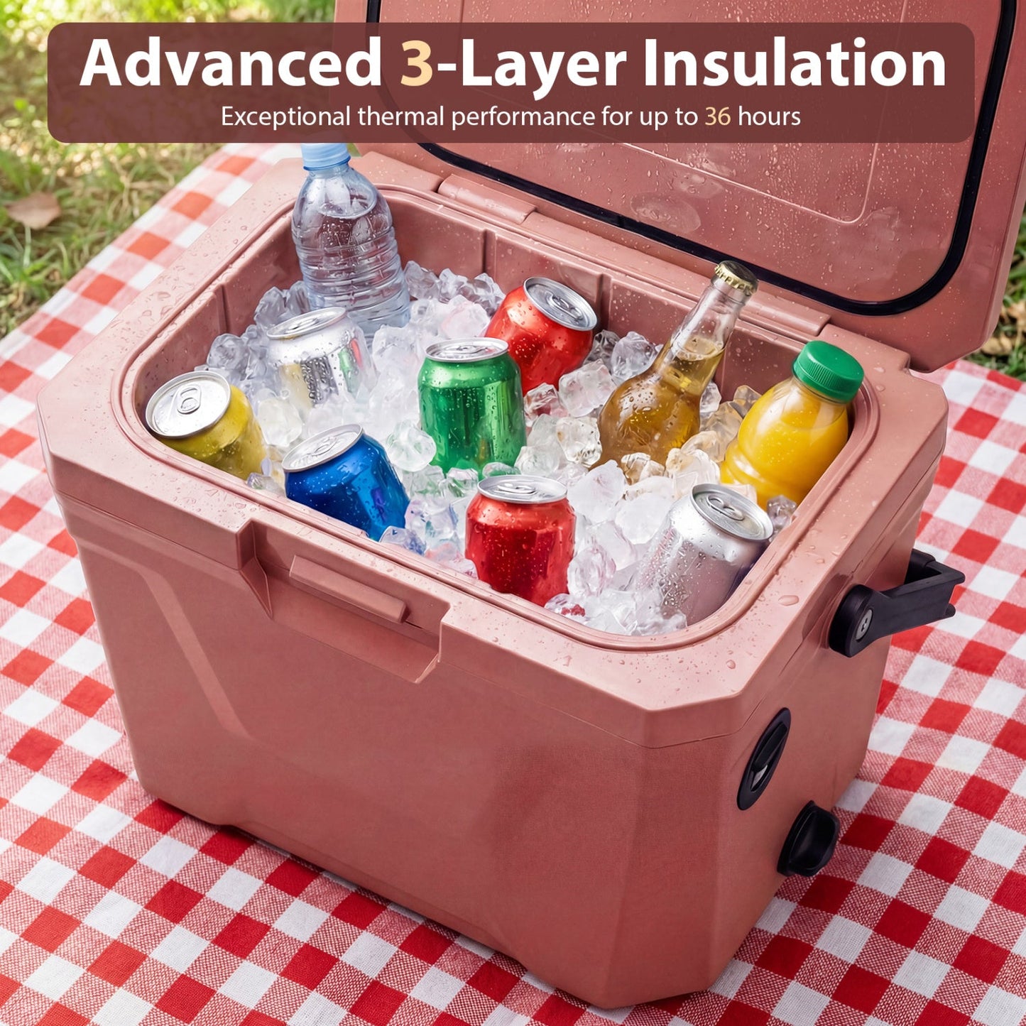 GemGear insulated portable cooler hard shell ice chest in pink with 2 cup holders, icy drinks on Tampa Home & Garden Store