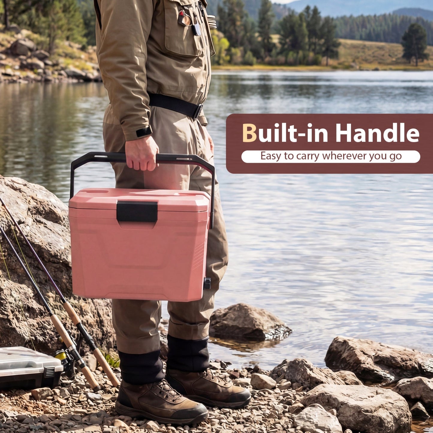 Insulated cooler GemGear with built-in handle and 2 cup holders, pink hard shell on Tampa Home & Garden Store