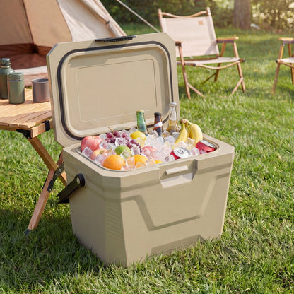 GemGear insulated portable cooler hard shell ice chest with 2 cup holders, beige on Tampa Home & Garden Store