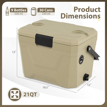Insulated portable cooler hard shell with 2 cup holders, GemGear tan 21qt capacity on Tampa Home & Garden Store