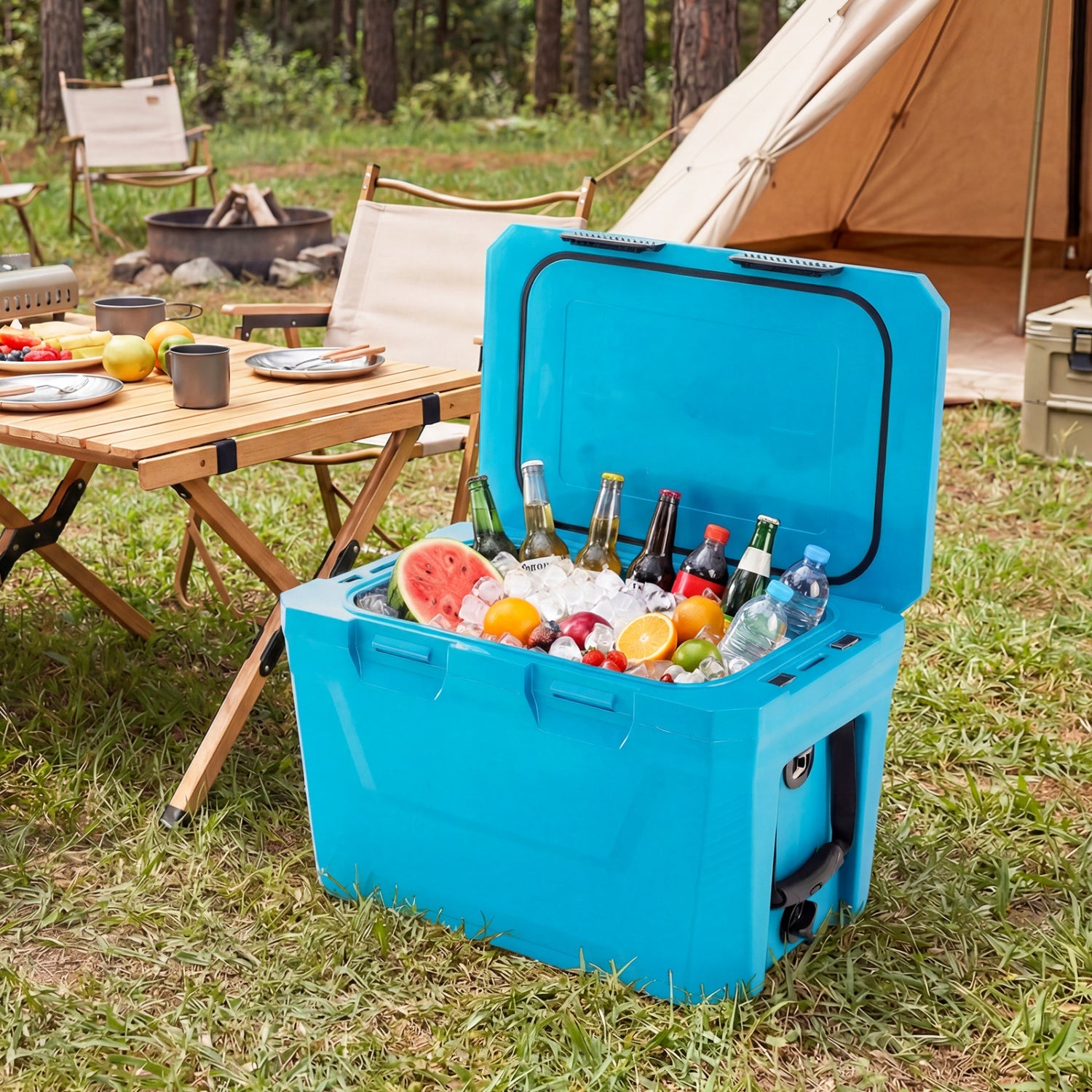 GemGear insulated portable cooler with 2 cup holders and drain plug, bright blue on Tampa Home & Garden Store