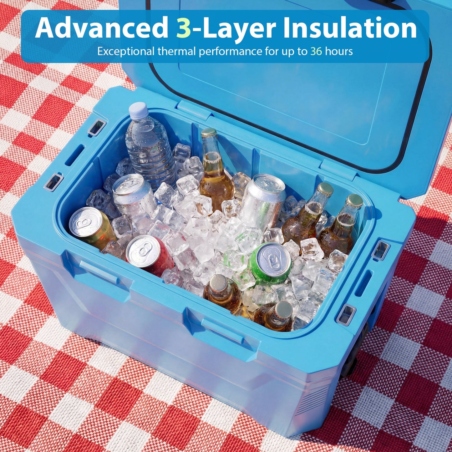 Insulated portable blue cooler hard shell ice chest with 2 cup holders GemGear on Tampa Home & Garden Store