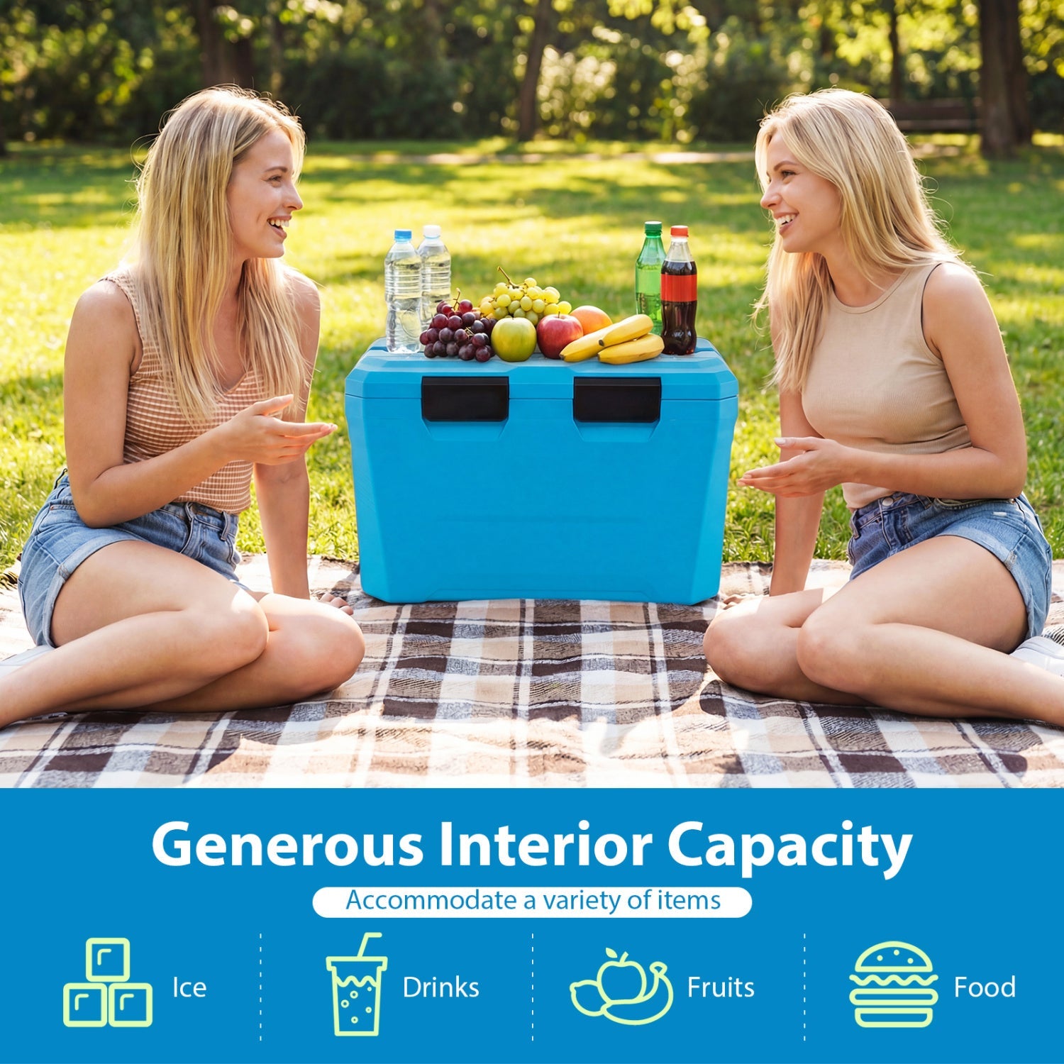 Insulated portable cooler blue hard shell with 2 cup holders for outdoor picnics GemGear on Tampa Home & Garden Store