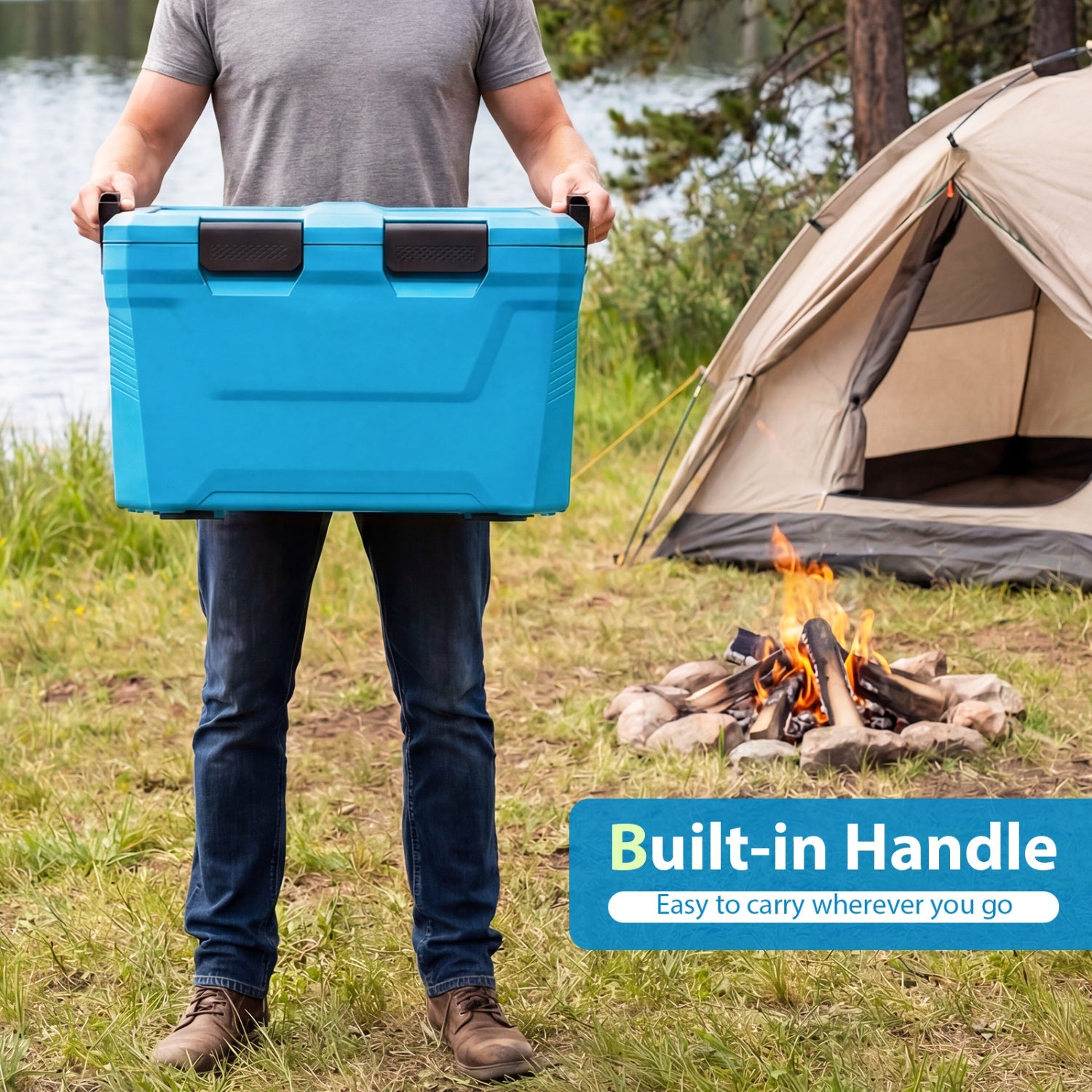 Insulated portable cooler GemGear blue hard-shell with built-in handles on Tampa Home & Garden Store