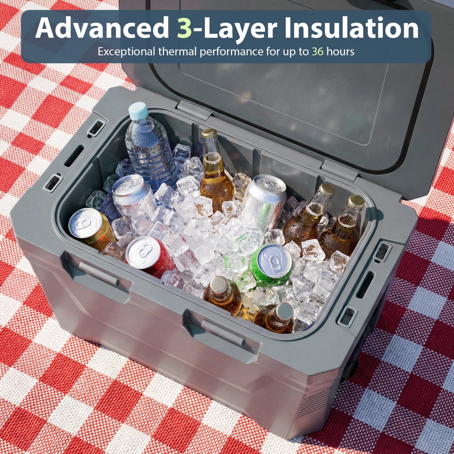 GemGear insulated portable cooler hard shell ice chest with 2 cup holders drain plug gray on Tampa Home & Garden Store