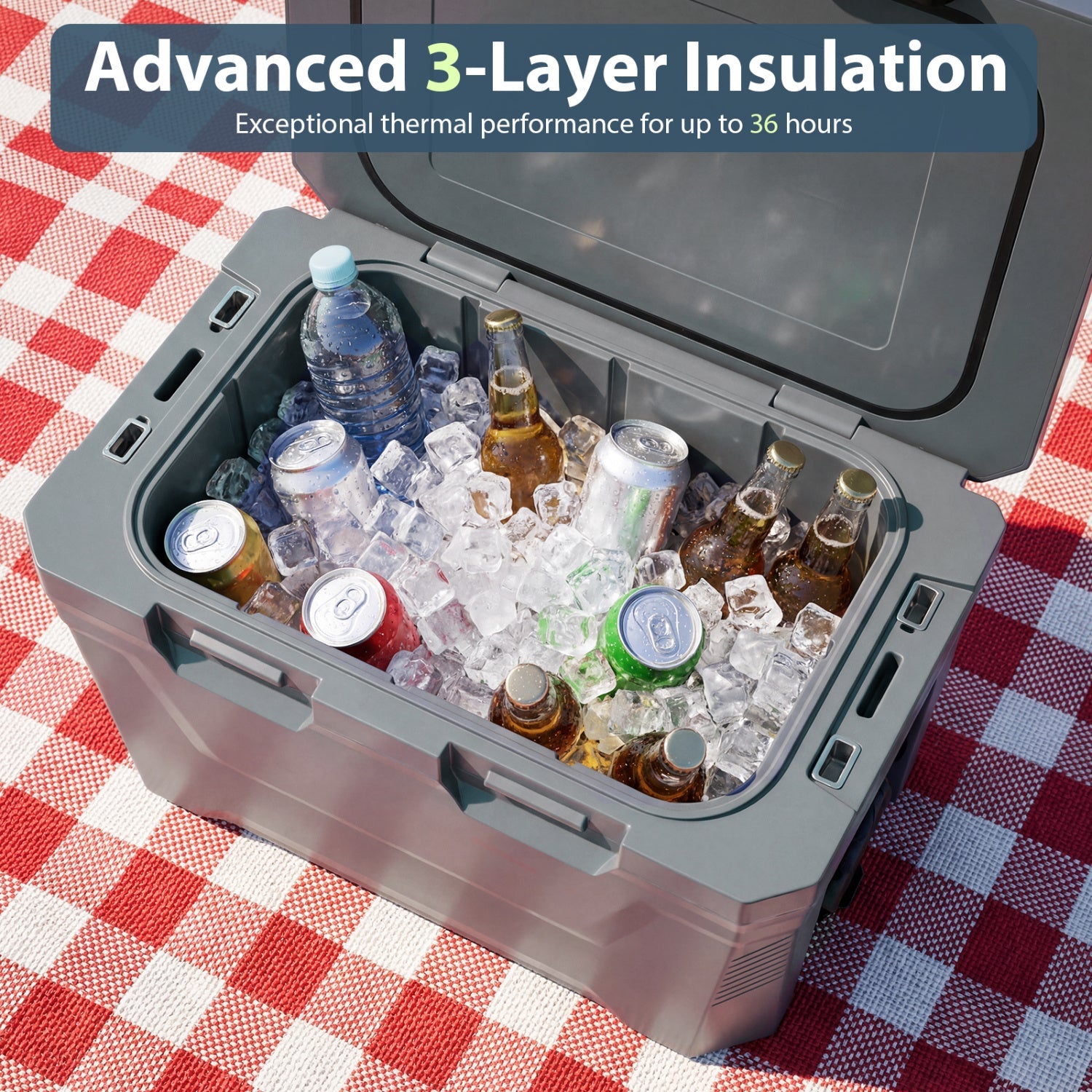 GemGear insulated portable cooler hard shell ice chest with 2 cup holders drain plug gray on Tampa Home & Garden Store