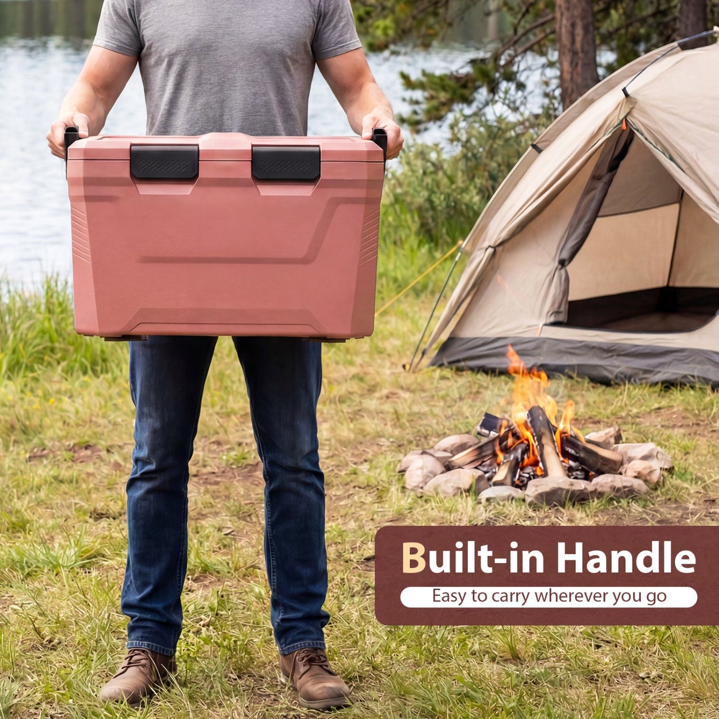 Insulated cooler hard shell in pink by GemGear with built-in handle and two cup holders on Tampa Home & Garden Store