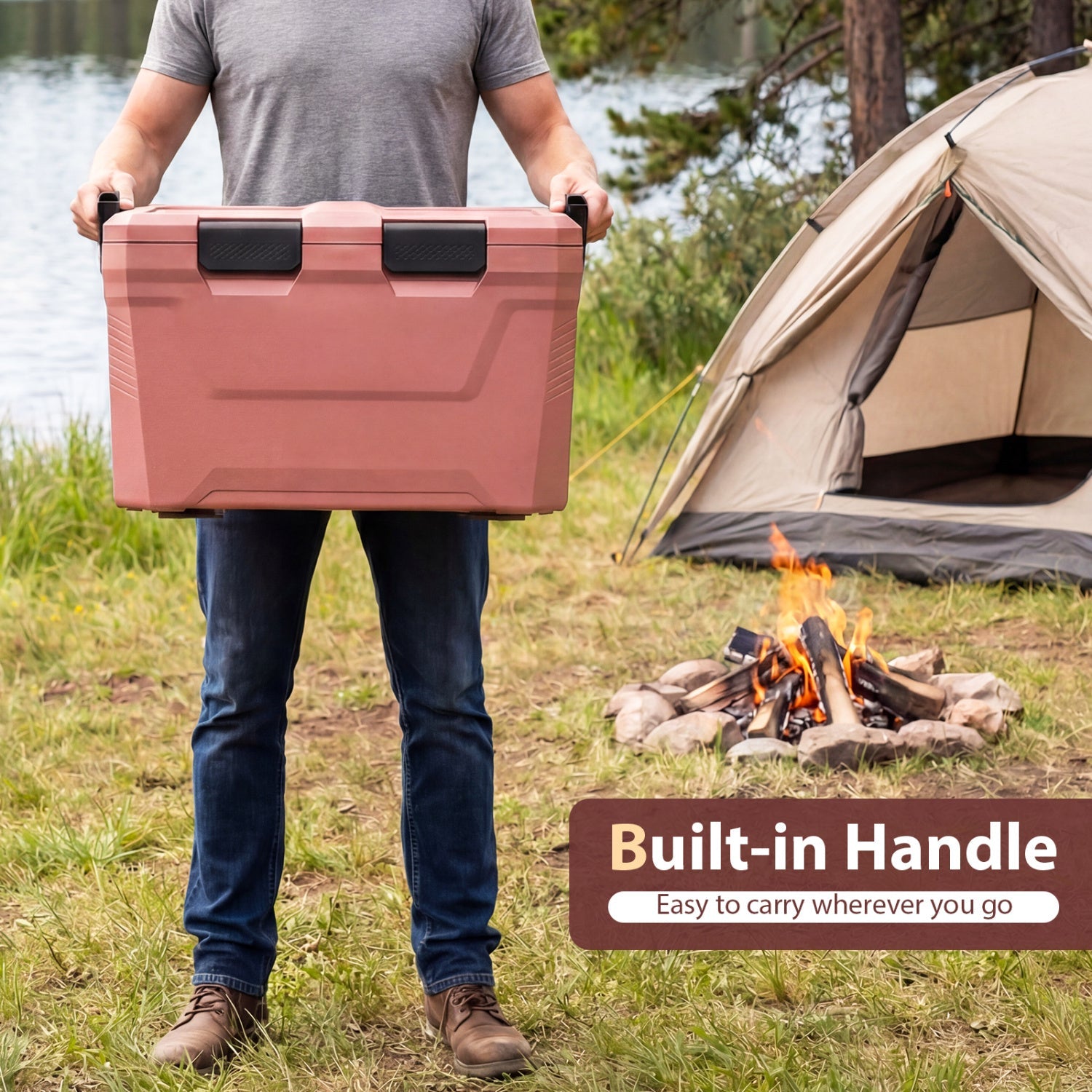 Insulated cooler hard shell in pink by GemGear with built-in handle and two cup holders on Tampa Home & Garden Store