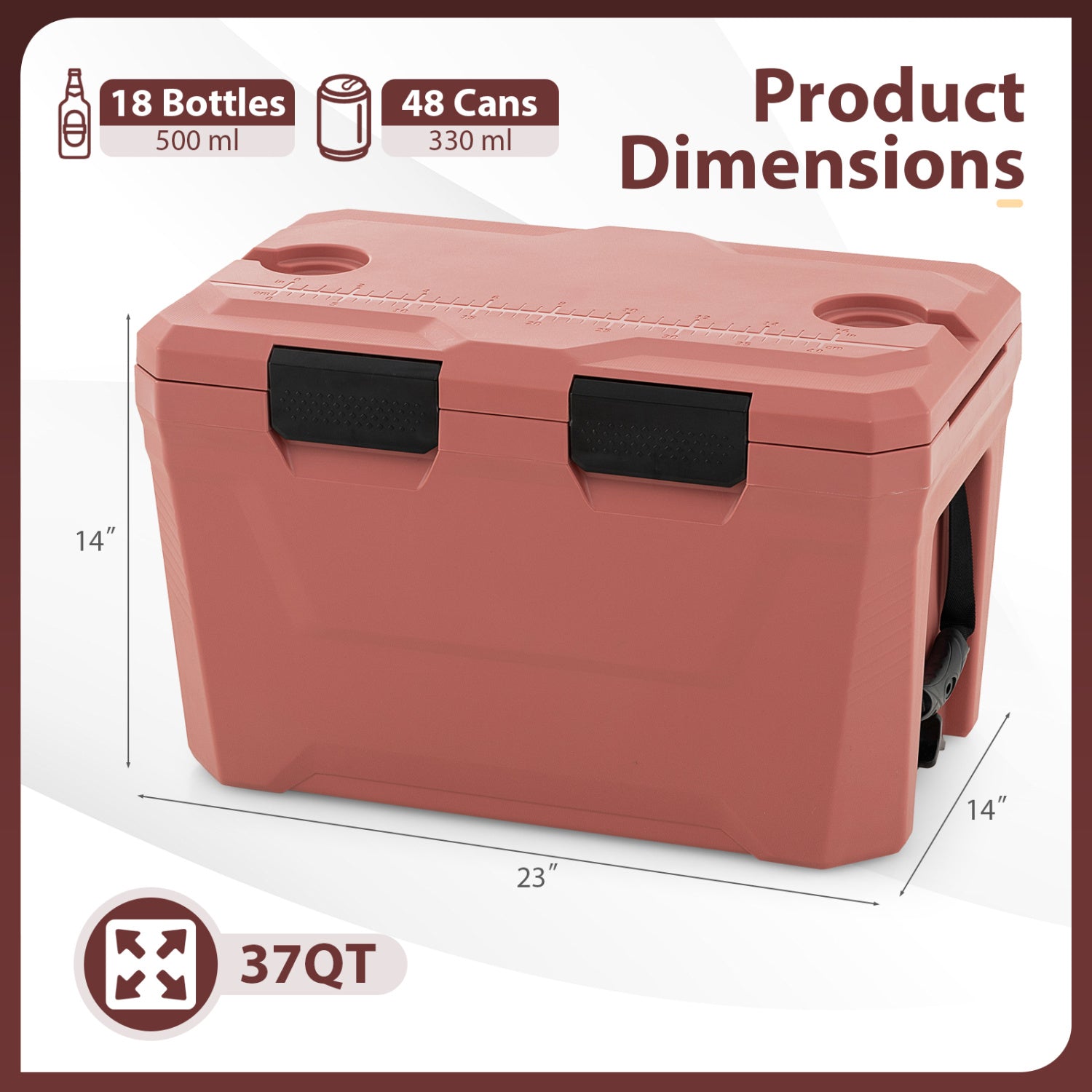 Insulated portable cooler hard shell coral pink GemGear with 2 cup holders and drain plug on Tampa Home & Garden Store