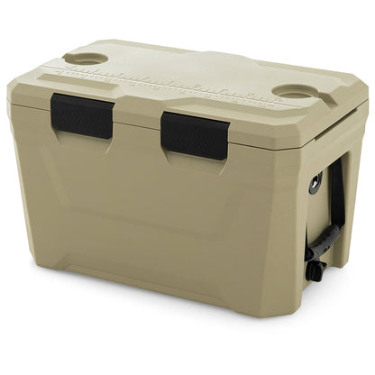 GemGear tan insulated portable cooler ice chest with 2 cup holders and drain plug on Tampa Home & Garden Store