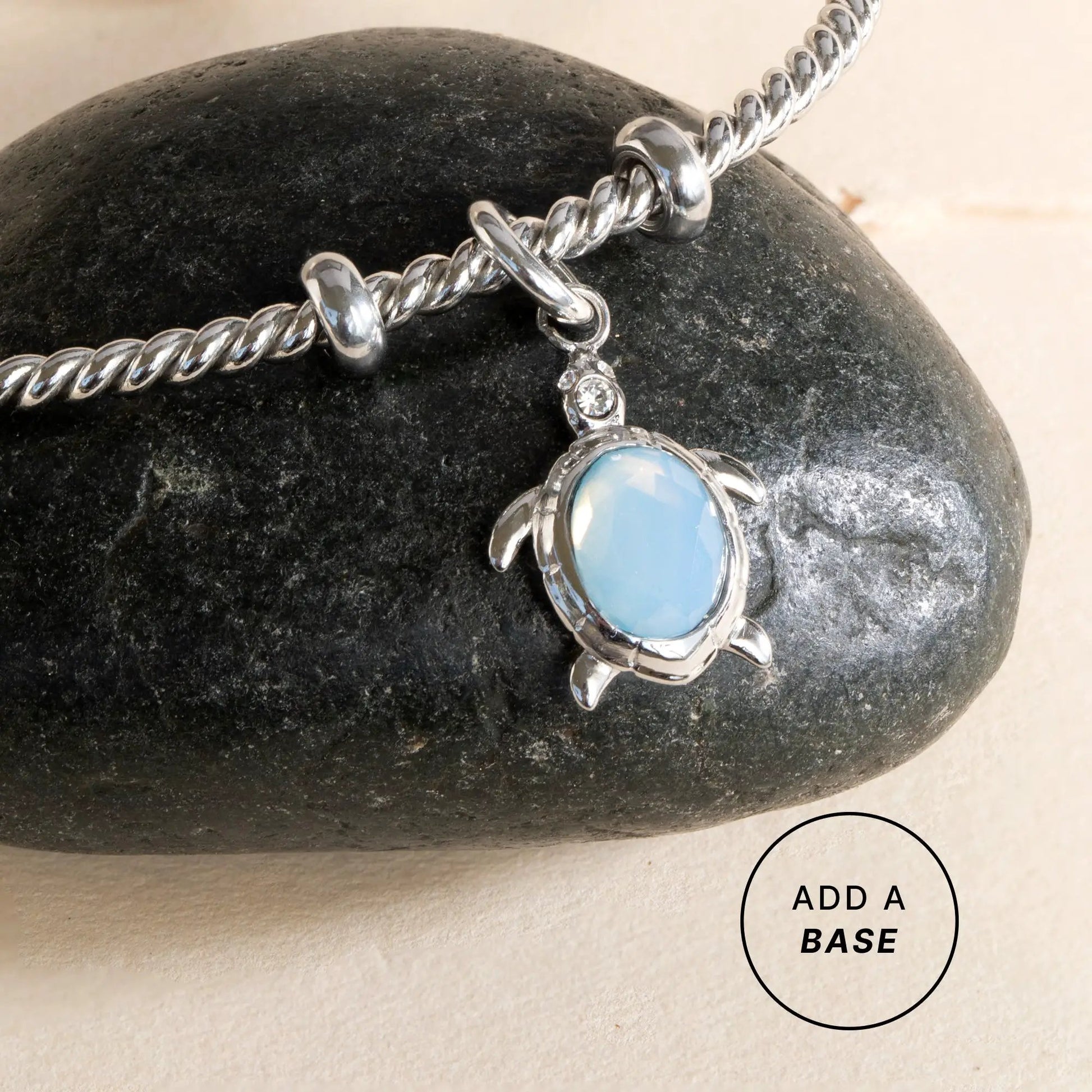 Sea Turtle Interchangeable Charm by ALEX AND ANI with blue cabochon centerpiece on a silver rope chain on Tampa Home & Garden Store