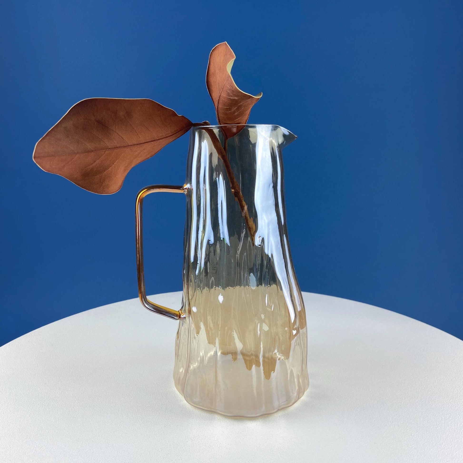 Iridescent Peach Bark Pattern Glass Pitcher Vase. Hand Blown 10" Water Ice Tea Juice or Lemonade Jug. Garden Party Lemonade Stand Tea Party. - Tampa Home & Garden Store