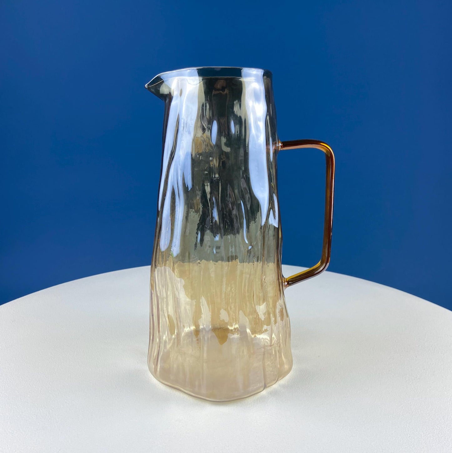 Iridescent Peach Bark Pattern Glass Pitcher Vase. Hand Blown 10" Water Ice Tea Juice or Lemonade Jug. Garden Party Lemonade Stand Tea Party. - Tampa Home & Garden Store