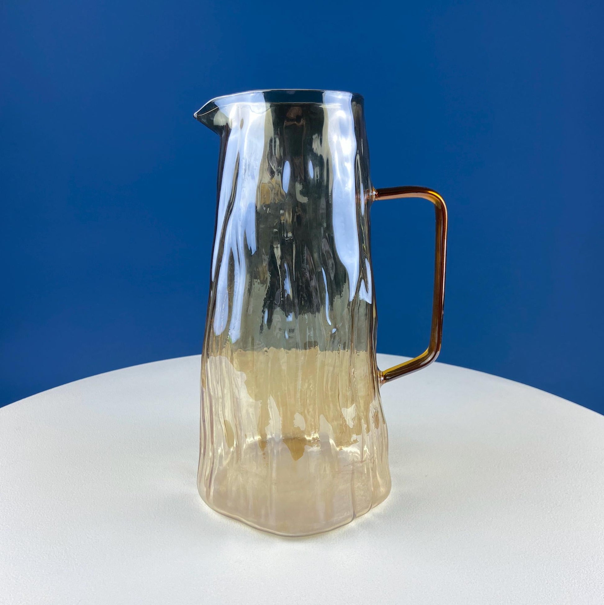 Iridescent Peach Bark Pattern Glass Pitcher Vase. Hand Blown 10" Water Ice Tea Juice or Lemonade Jug. Garden Party Lemonade Stand Tea Party. - Tampa Home & Garden Store