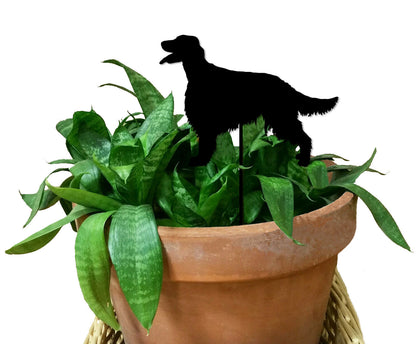 Irish Setter plant stake silhouette atop green leafy potted plant by Rustica Ornamentals on Tampa Home & Garden Store
