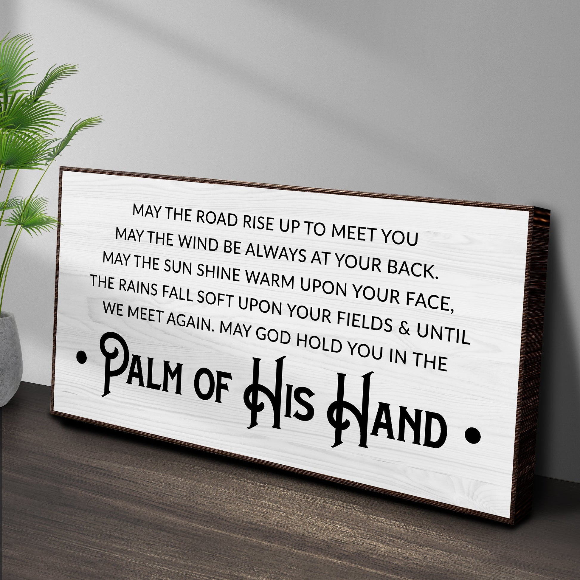 Irish Blessing Farmhouse Sign IV canvas on white woodgrain panel with brown frame and black text on Tampa Home & Garden Store