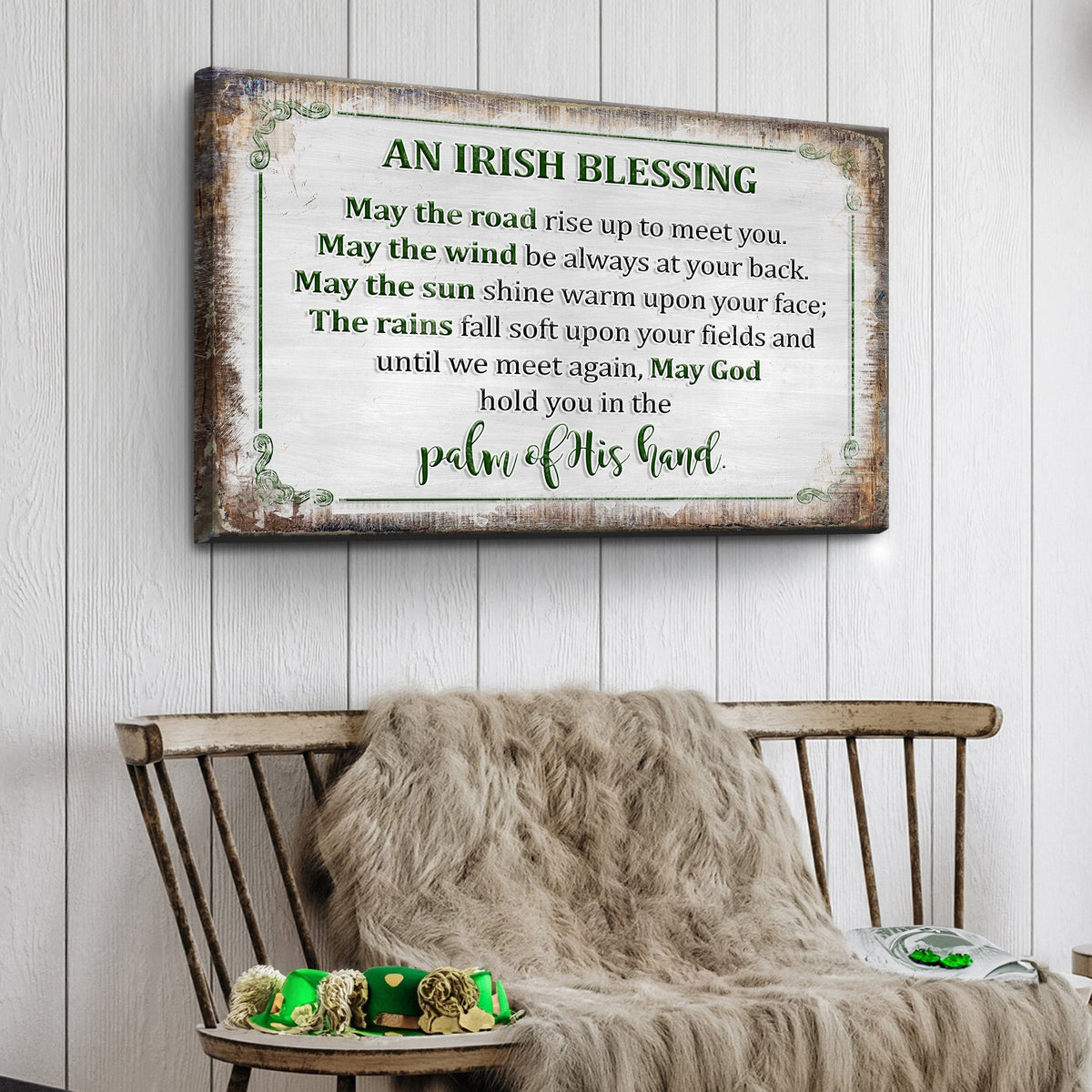Irish Blessing Farmhouse Sign II canvas by Tailored Canvases; cream background, green text on Tampa Home & Garden Store