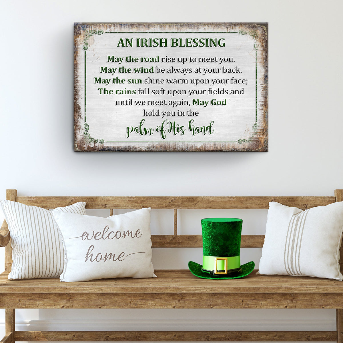 Irish Blessing Farmhouse Sign II canvas by Tailored Canvases, rustic bordered wall art on Tampa Home & Garden Store