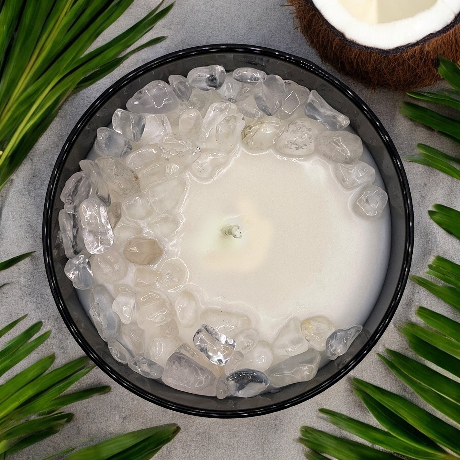 Island Zen Crystal Candle with Crystal Quartz | Coconut-Soy Wax Candle, 9oz - Tampa Home & Garden Store