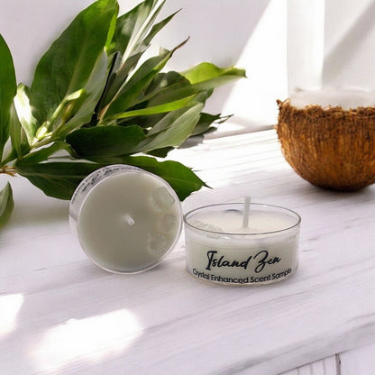 Island Zen, Premium Coconut-Soy Wax Tea Light Crystal Candle, 1oz - Tampa Home & Garden Store