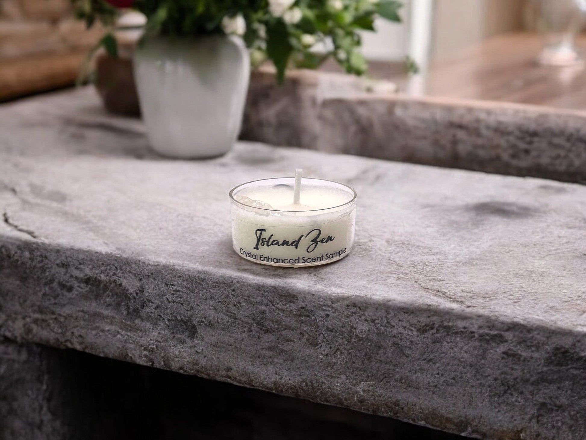 Island Zen, Premium Coconut-Soy Wax Tea Light Crystal Candle, 1oz - Tampa Home & Garden Store