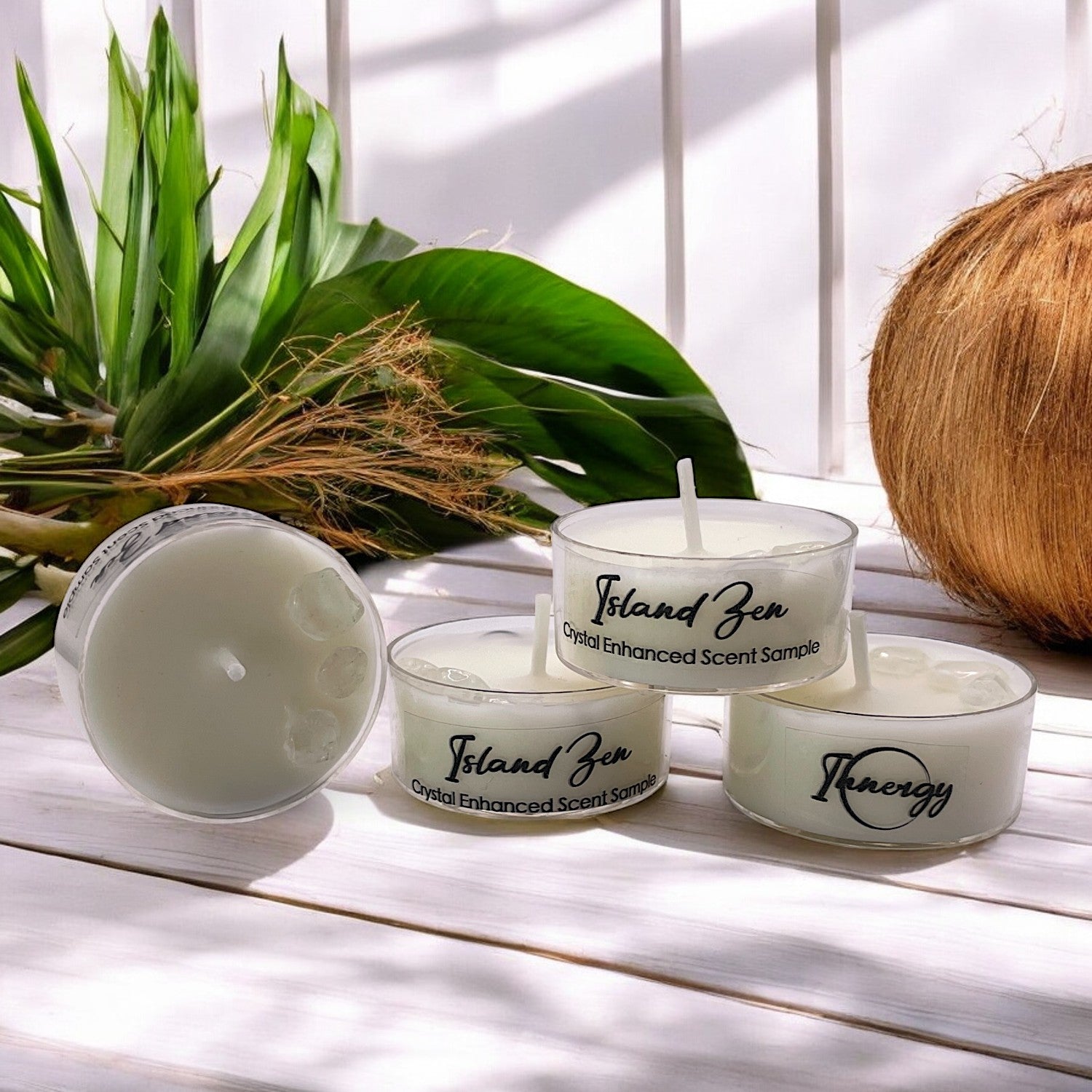 Island Zen, Premium Coconut-Soy Wax Tea Light Crystal Candle, 1oz - Tampa Home & Garden Store