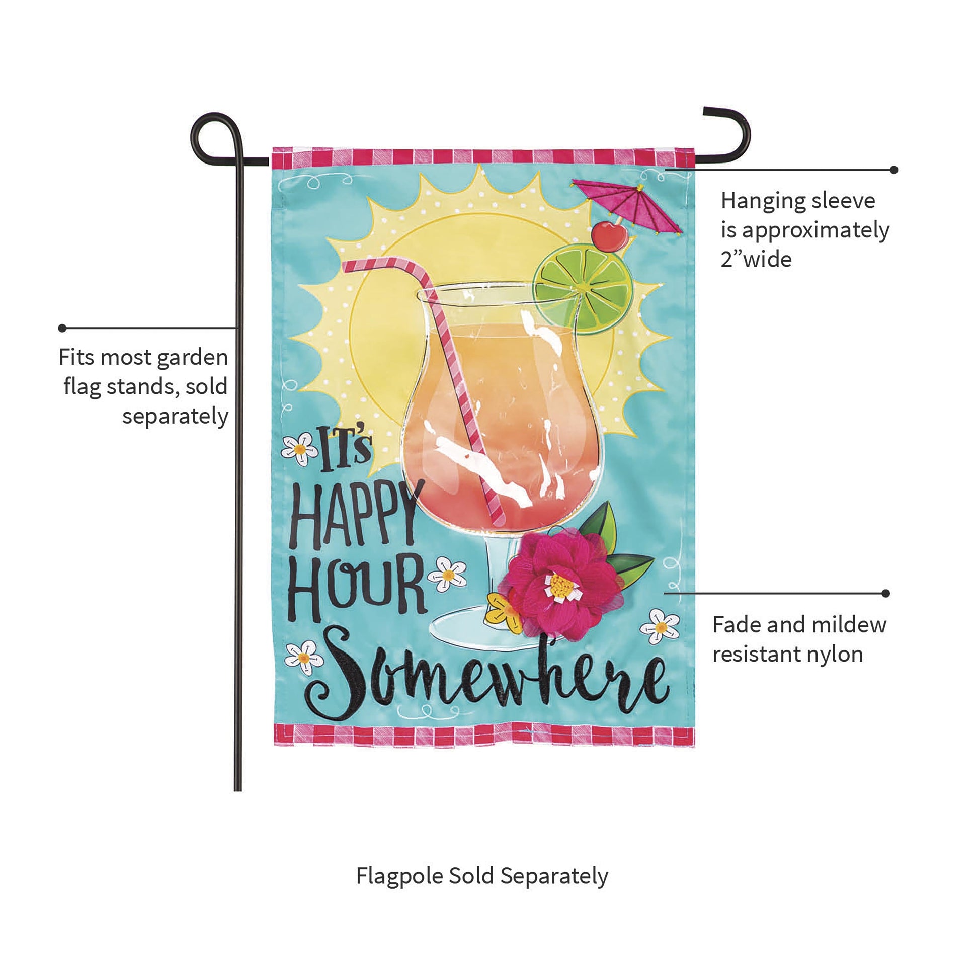 It's Happy Hour Somewhere Applique Garden Flag - Tampa Home & Garden Store