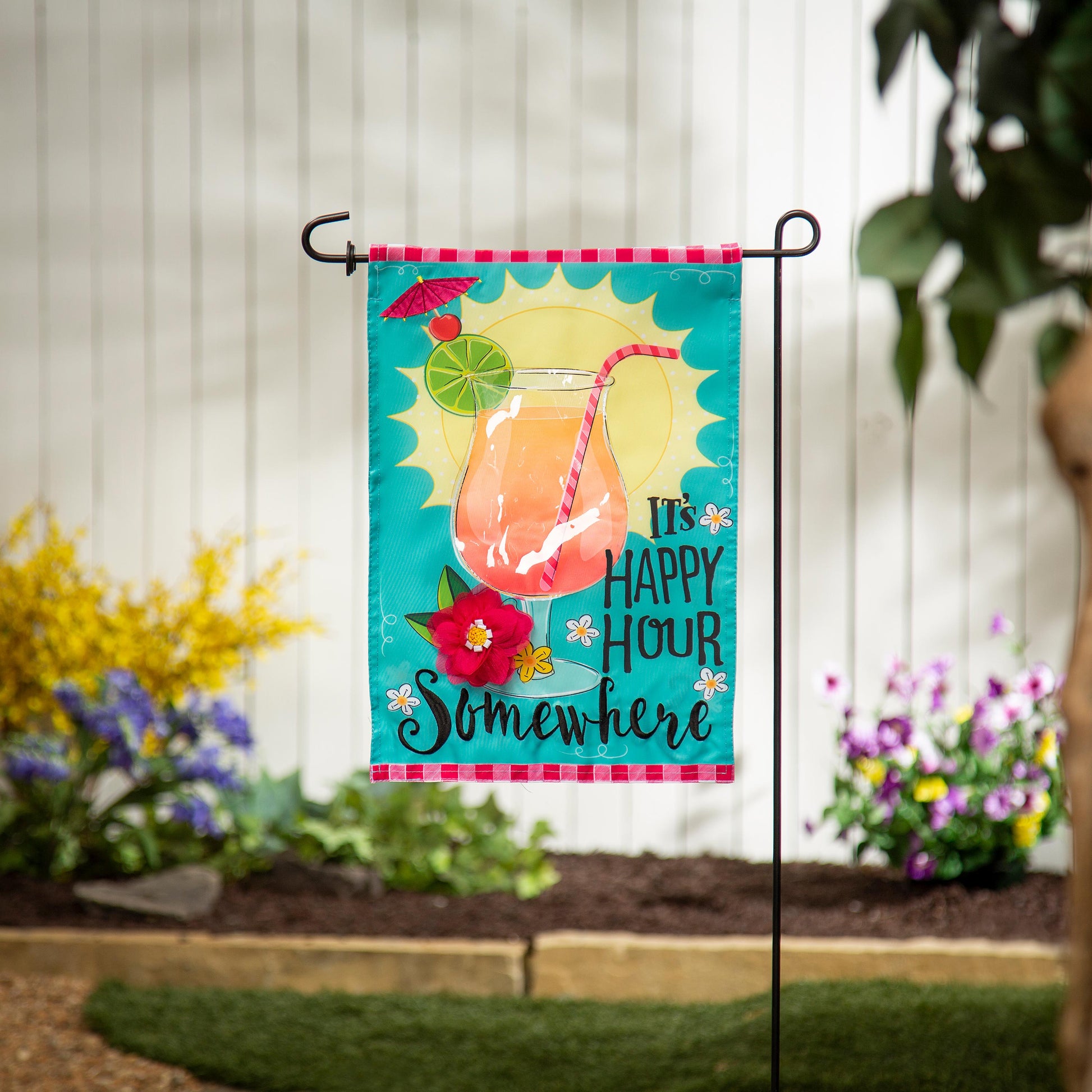 It's Happy Hour Somewhere Applique Garden Flag - Tampa Home & Garden Store
