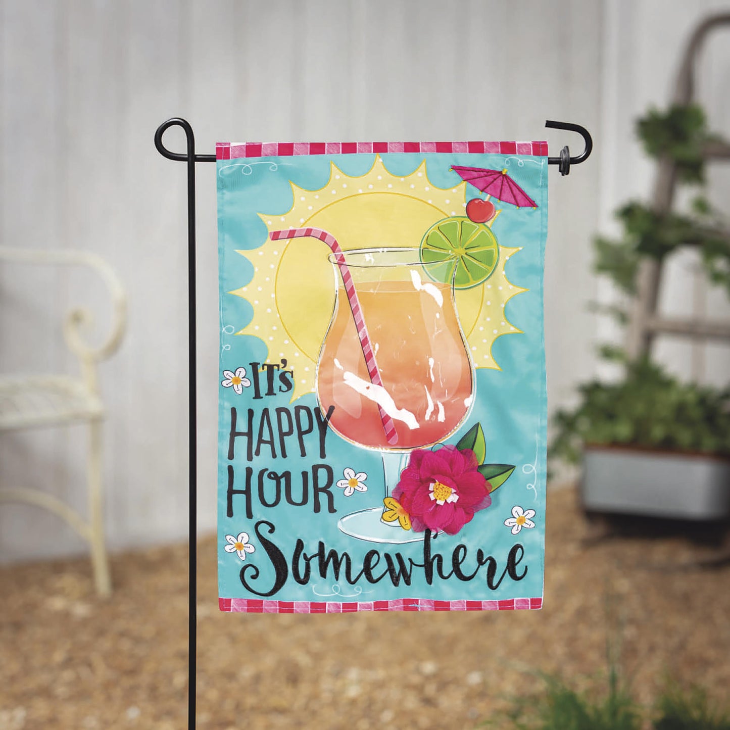 It's Happy Hour Somewhere Applique Garden Flag - Tampa Home & Garden Store