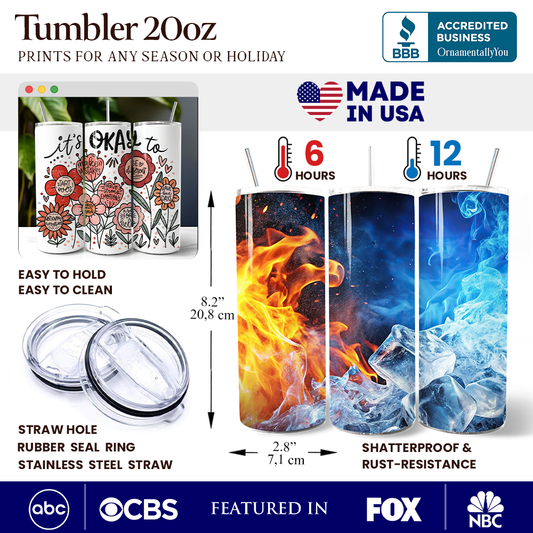 It's Okay Floral Affirmation 20oz Personalized Tumbler With Lid and Stainless Steel Straw, Boho Motivational Travel Mug Gift - Tampa Home & Garden Store