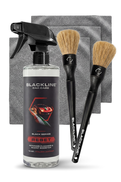 Blackline RESET interior cleaner spray with gray towels and brush set 16 oz Italian Leather on Tampa Home & Garden Store