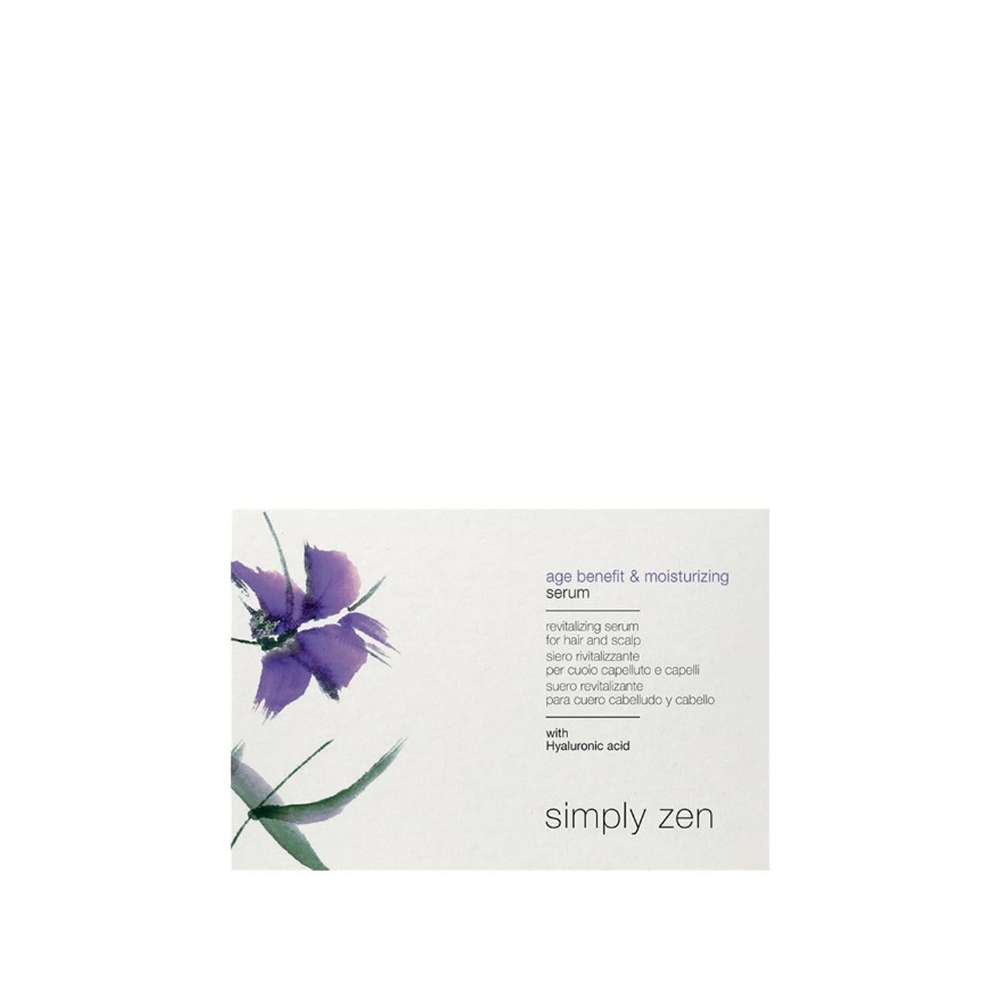 Beauty Care Bag Simply Zen age benefit & moisturizing hair serum box with purple floral artwork for hair and scalp on Tampa Home & Garden Store