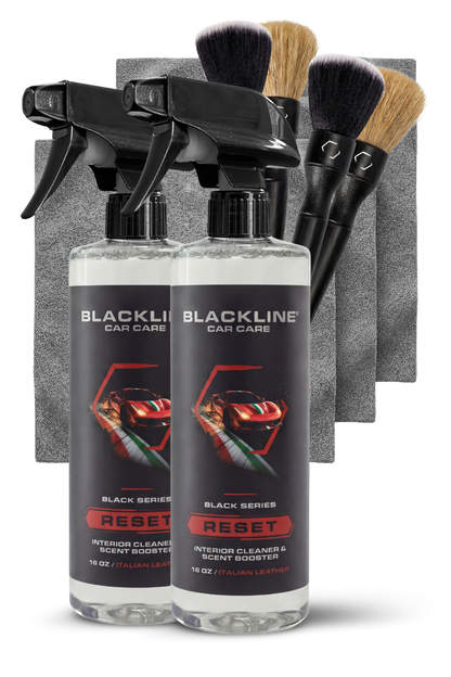 Blackline Reset interior cleaner & scent booster two spray bottles with black triggers on Tampa Home & Garden Store
