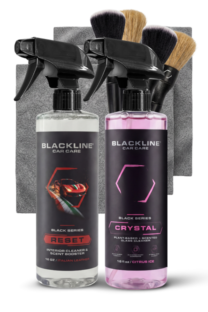 Blackline Car Care RESET interior cleaner & scent booster spray bottles, clear and pink liquids on Tampa Home & Garden Store