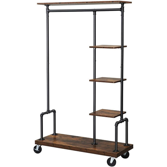 Farmhouse 5 Tier Laundry Pipe Garment Closet Rack Wheels - Tampa Home & Garden Store