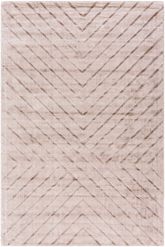 Area rug Tavran Taupe with subtle linear texture, handmade viscose by Boutique Rugs on Tampa Home & Garden Store