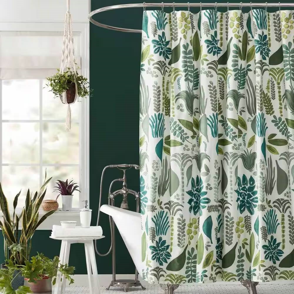 Cortina de ducha de algodón y poliéster de 72 x 72 pulgadas con estampado floral de hojas de jardín