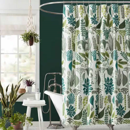 Cortina de ducha de algodón y poliéster de 72 x 72 pulgadas con estampado floral de hojas de jardín