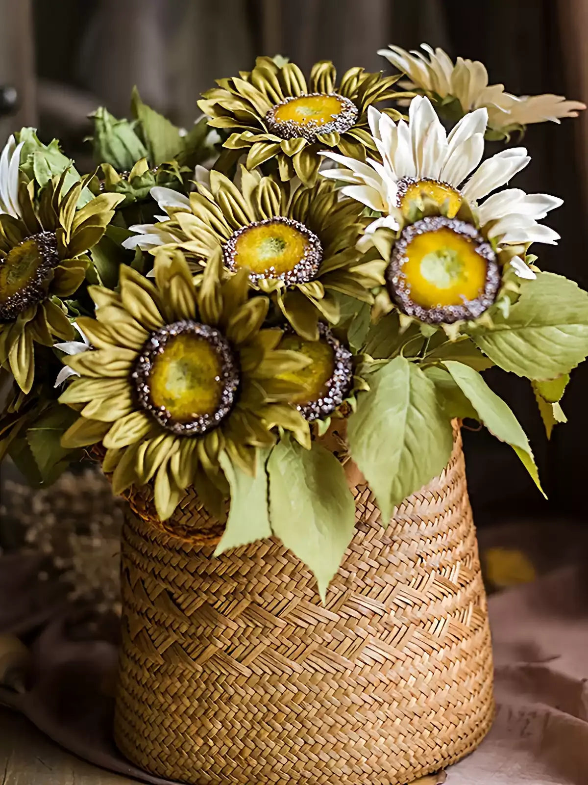 Painterly Sunflower Bouquet 20in artificial flowering plant RusticReach basket on Tampa Home & Garden Store