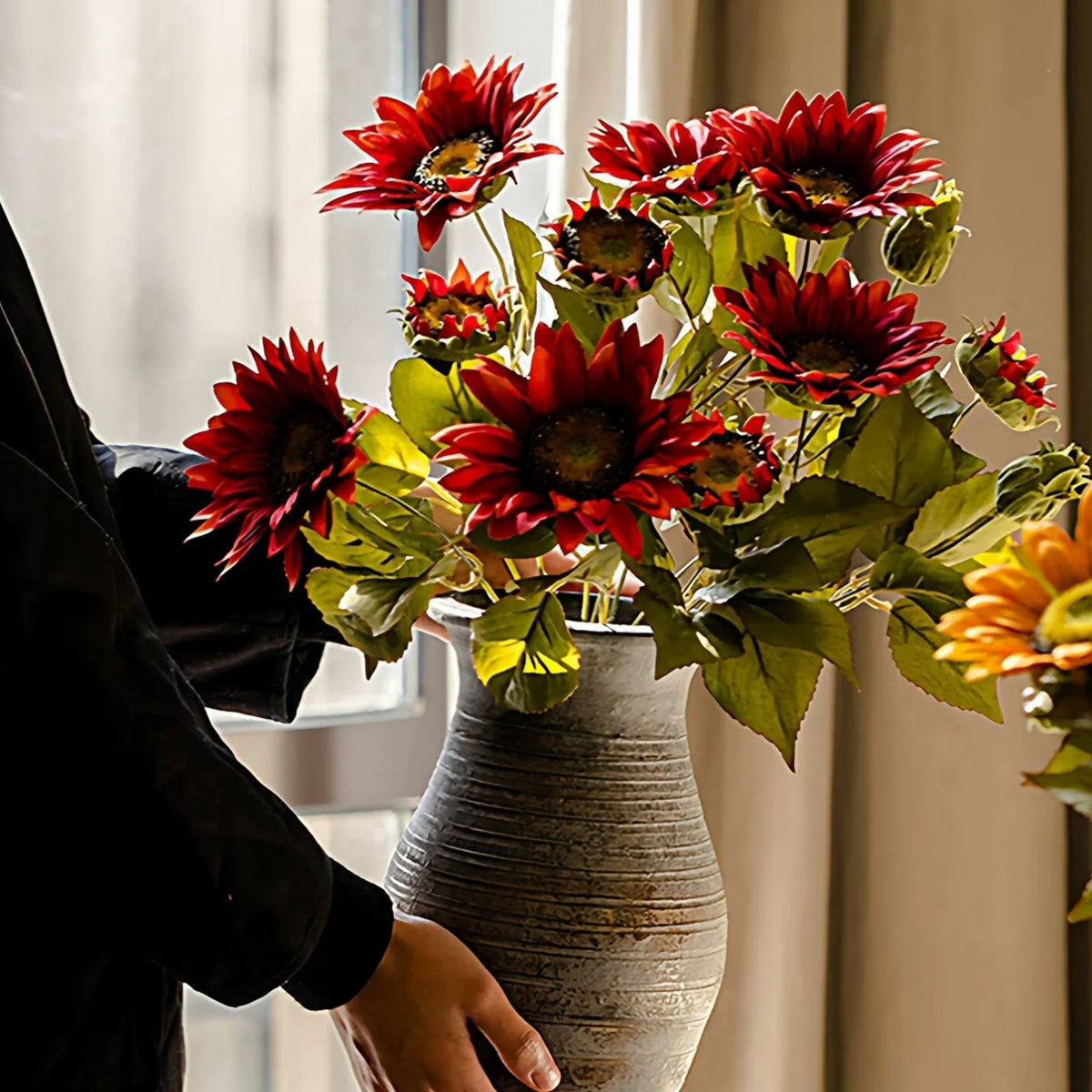 Painterly Sunflower Bouquet 20in artificial red sunflowers in a vase RusticReach on Tampa Home & Garden Store