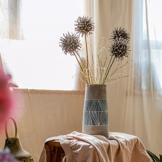 Rustic Thistle Pod Stem 27.5 in tall artificial flowering stems (4) in gray ceramic vase on Tampa Home & Garden Store