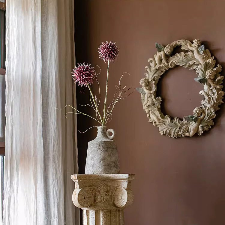 Rustic Thistle Pod Stem 27.5 tall artificial flowering plant with two pink thistle pods on Tampa Home & Garden Store