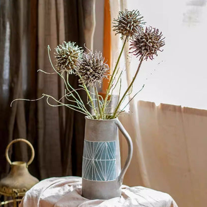 Rustic Thistle Pod Stem 27.5 tall artificial plant in a gray pitcher by RusticReach with blue band on Tampa Home & Garden Store