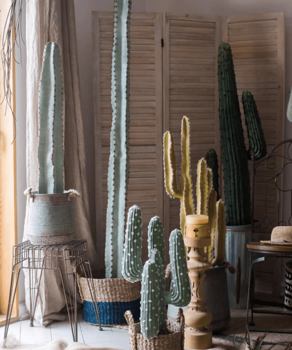 Artificial Cactus in Pot Various Styles by RusticReach; blue-green cacti in ceramic planters on Tampa Home & Garden Store