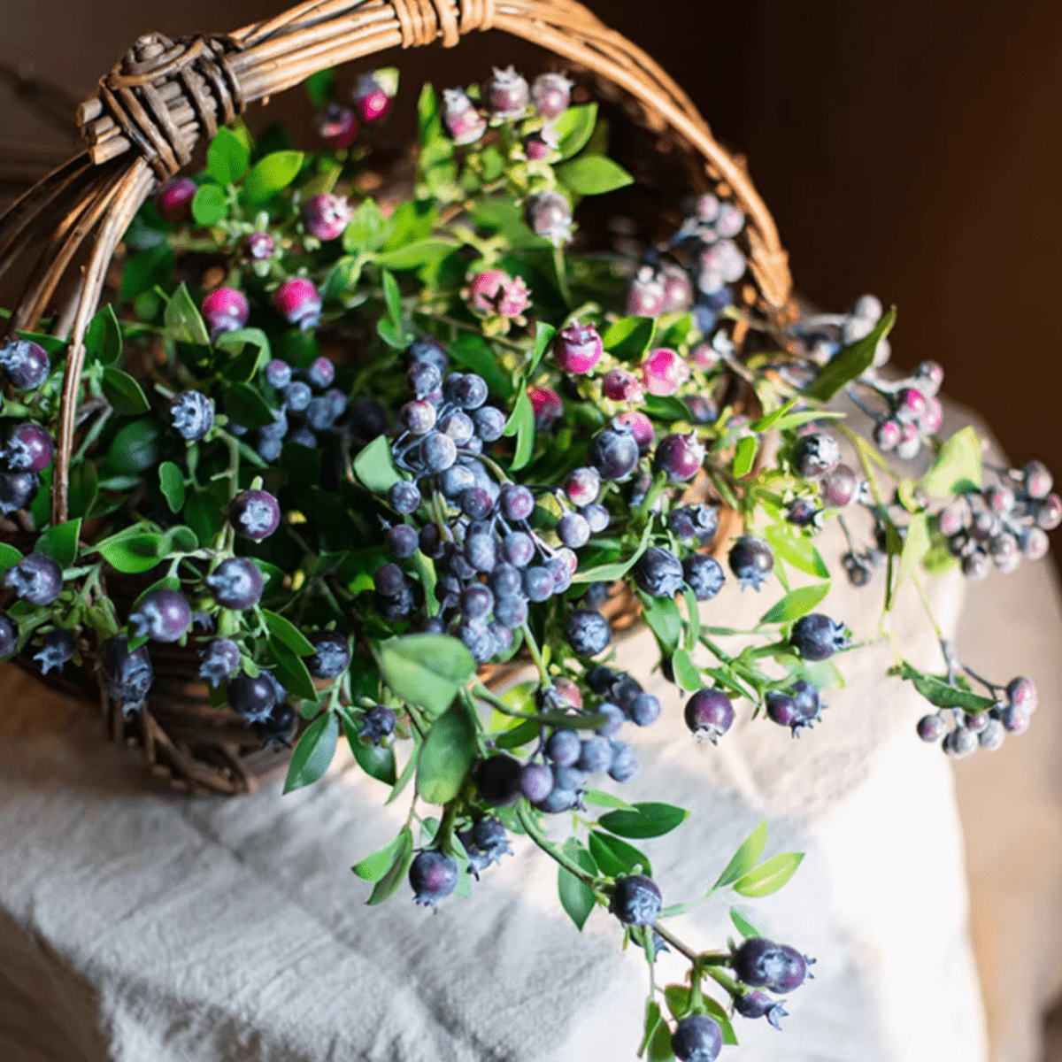 Artificial Alpine Blueberry Stem 22.4in Silk Plant RusticReach with blue berries and green leaves on Tampa Home & Garden Store