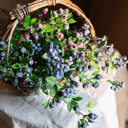 Artificial Alpine Blueberry Stem 22.4in Silk Plant RusticReach with blue berries and green leaves on Tampa Home & Garden Store