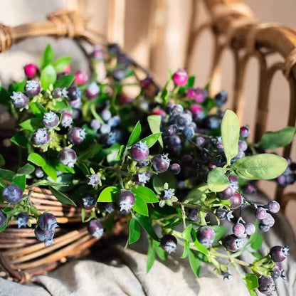 Artificial Fruit Alpine Blueberry Stem Silk Plant with purple berries and leaves 22.4in tall on Tampa Home & Garden Store