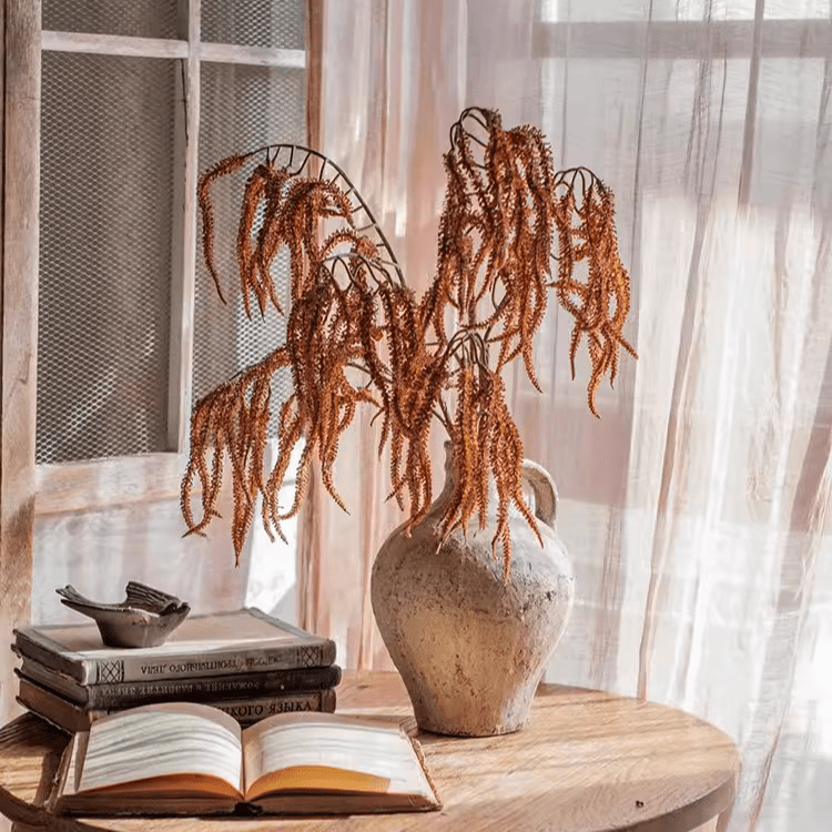 Artificial Amaranth stem, 23.6 inches tall, RusticReach, orange plumes in ceramic vase on Tampa Home & Garden Store