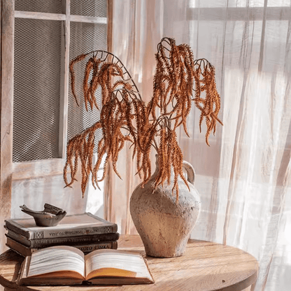Artificial Amaranth stem, 23.6 inches tall, RusticReach, orange plumes in ceramic vase on Tampa Home & Garden Store